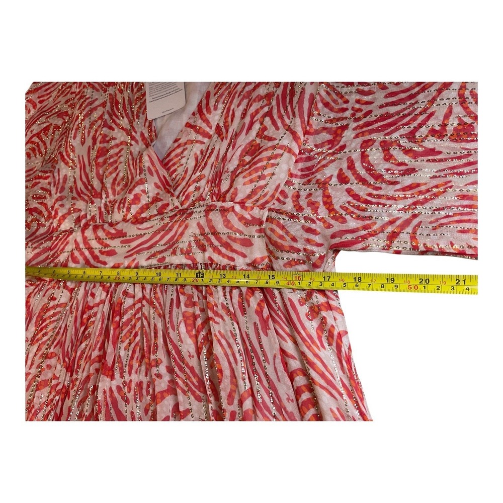 La Plage Jaipur Maxi Dress Women's Size S Red Print‎ Kimono Sleeve V Neck - Picture 6 of 12